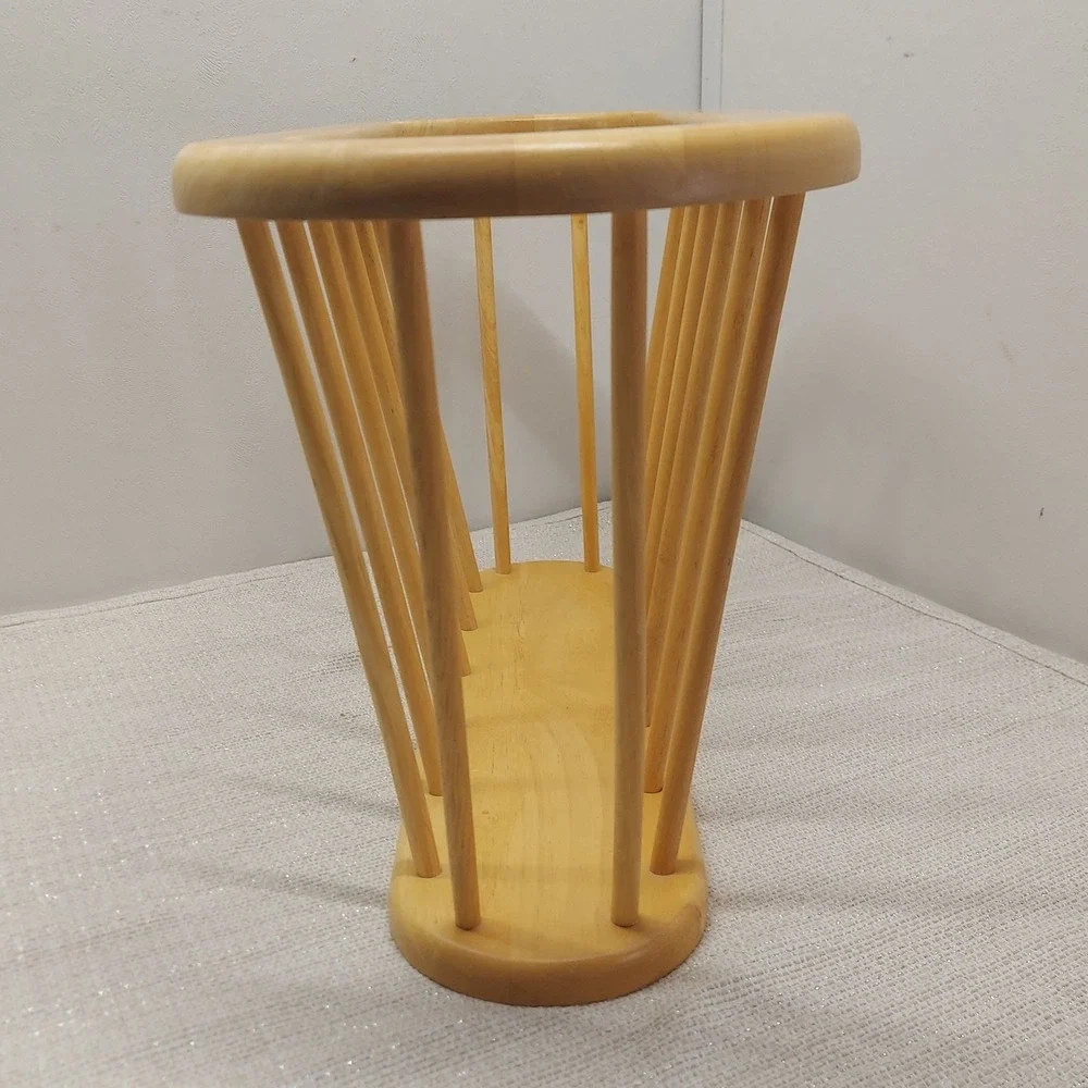 Vintage MCM Wood Spindle Magazine Rack Natural Oak Finish Organizer